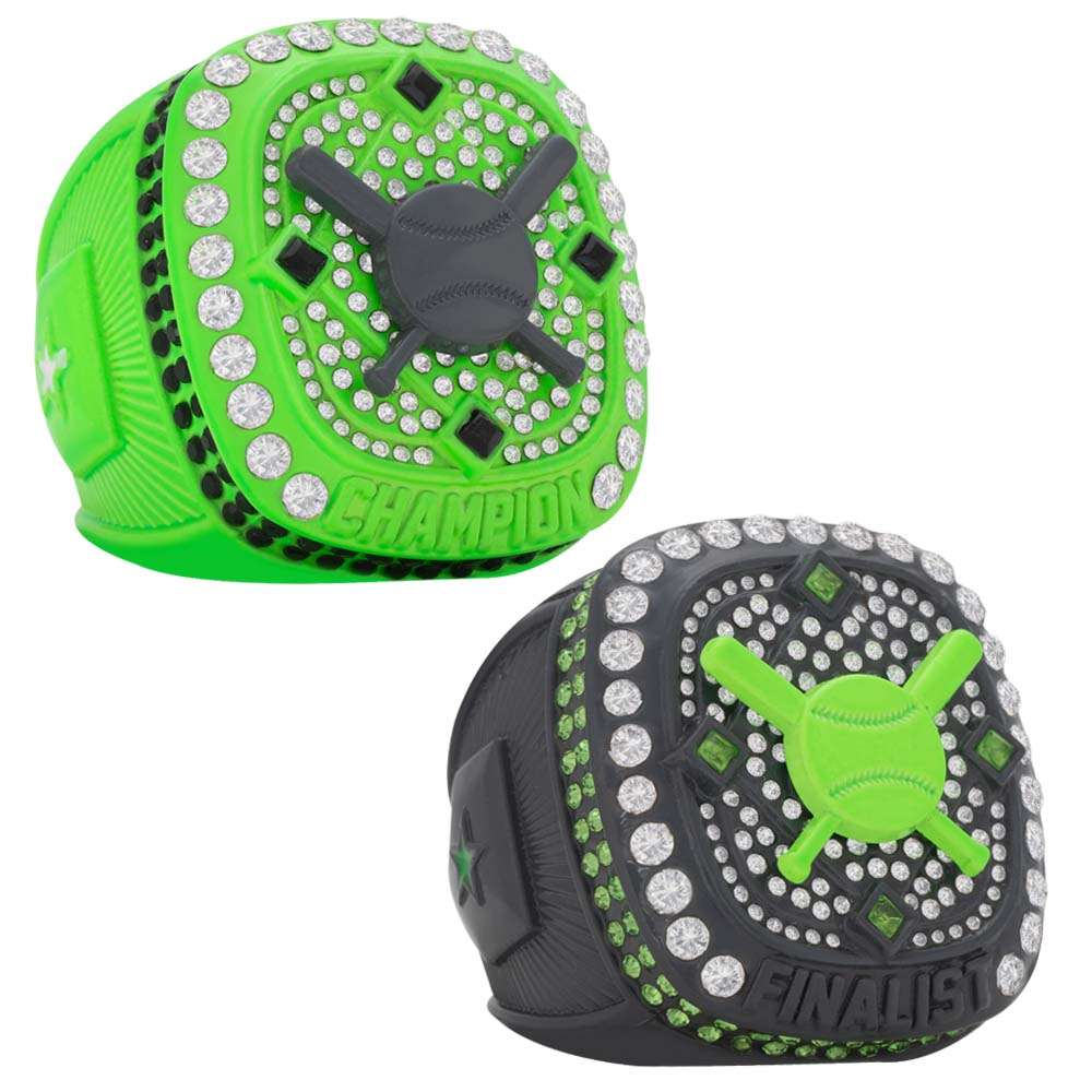 Crossed Bat Series Ring  - Neon Green & Gray